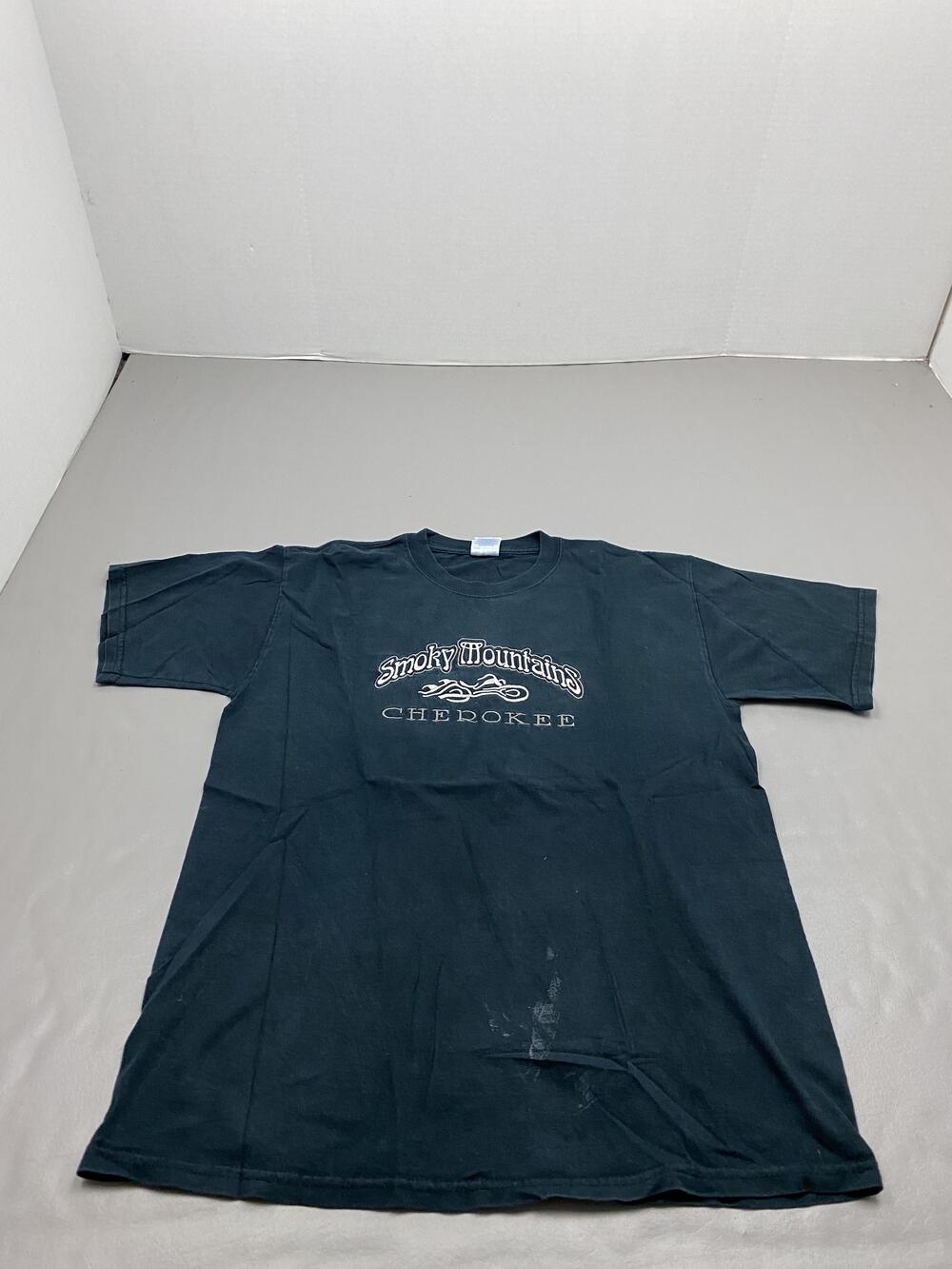 Smoky Mountains Cherokee Shirt Mens M Black Motorcycle Graphic Crewneck Gildan